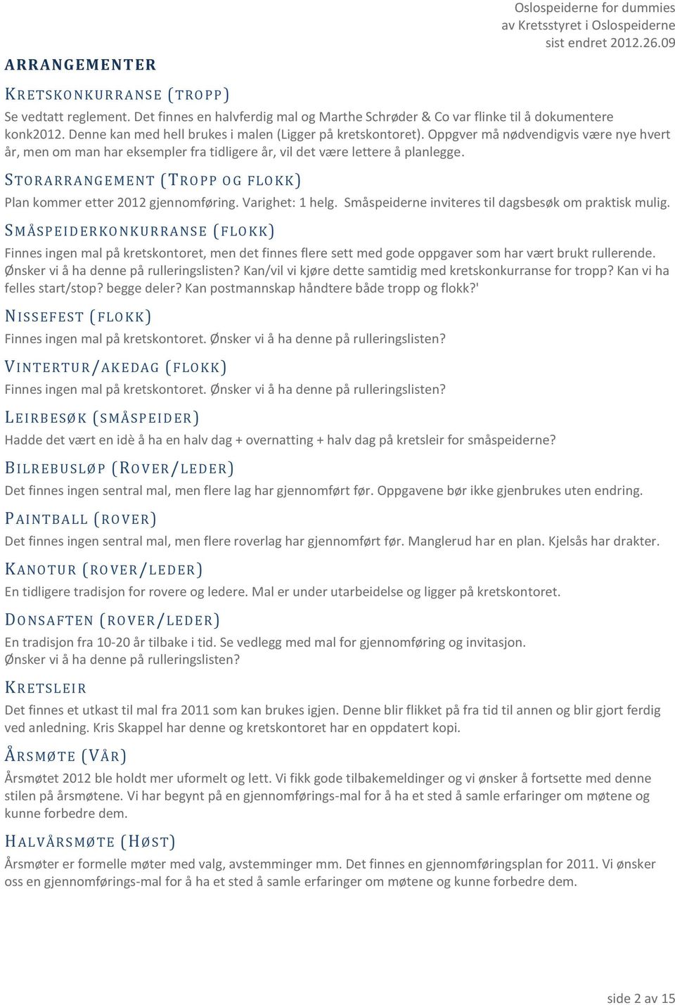 STORARR AN GEMENT (TROPP O G FLOKK) Plan kommer etter 2012 gjennomføring. Varighet: 1 helg. Småspeiderne inviteres til dagsbesøk om praktisk mulig.