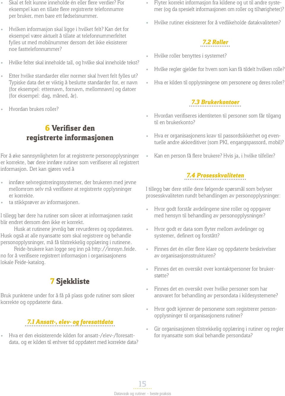 Hvilke felter skal inneholde tall, og hvilke skal inneholde tekst? Etter hvilke standarder eller normer skal hvert felt fylles ut?