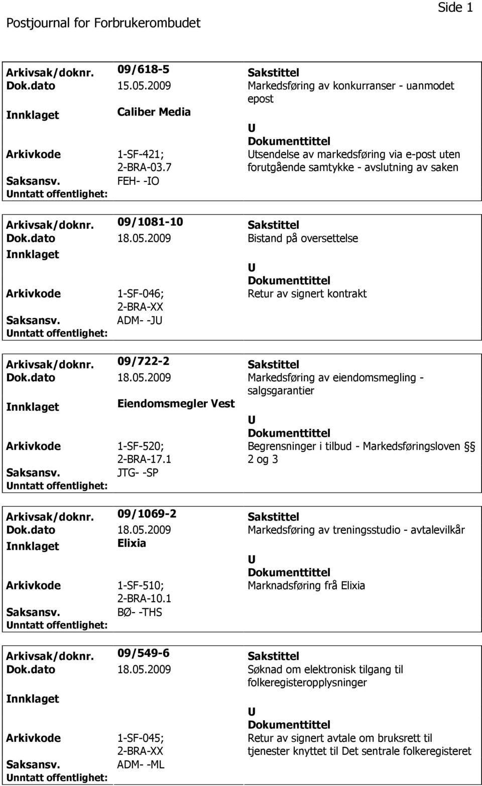 2009 Bistand på oversettelse nnklaget 1-SF-046; ADM- -J Retur av signert kontrakt Arkivsak/doknr. 09/722-2 Sakstittel Dok.dato 18.05.