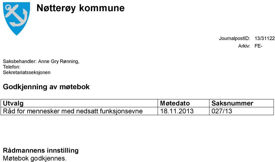 møtebok Utvalg Råd for mennesker med nedsatt funksjonsevne