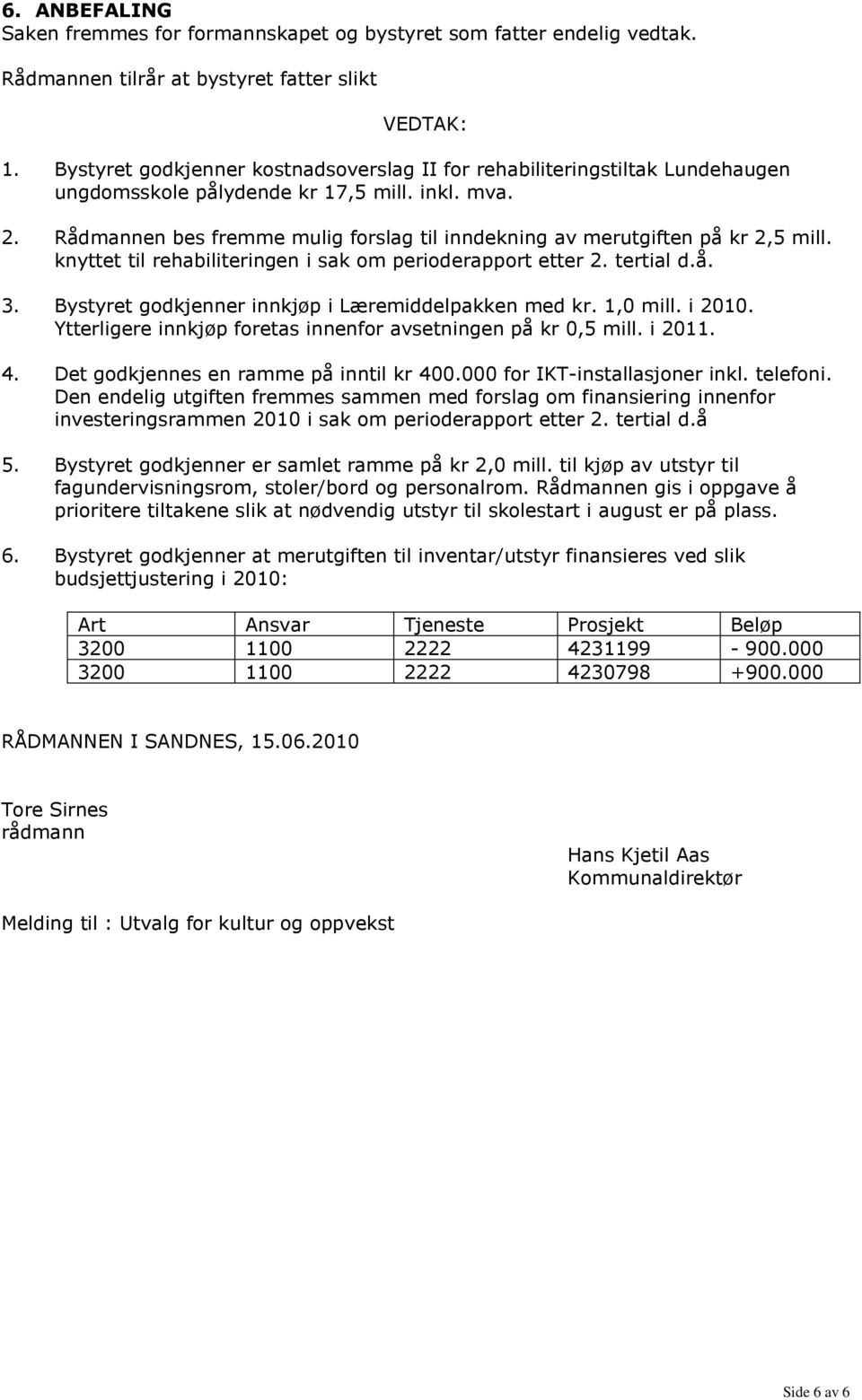 Rådmannen bes fremme mulig forslag til inndekning av merutgiften på kr 2,5 mill. knyttet til rehabiliteringen i sak om perioderapport etter 2. tertial d.å. 3.