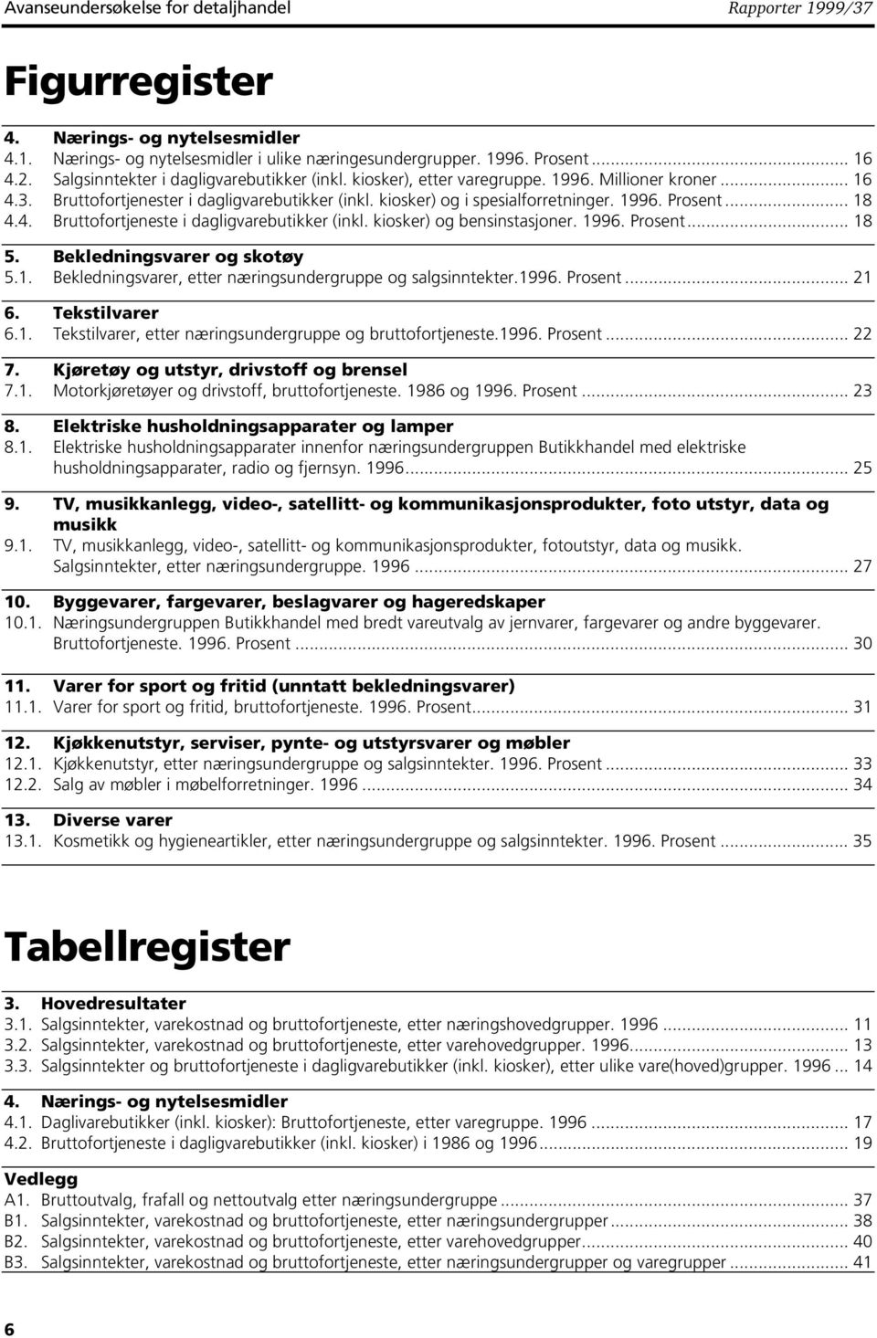 kiosker) og bensinsasjoner. 1996. Prosen... 18 5. Bekledningsvarer og skoøy 5.1. Bekledningsvarer, eer næringsundergruppe og salgsinneker.1996. Prosen... 21 6. Teksilvarer 6.1. Teksilvarer, eer næringsundergruppe og bruoforjenese.