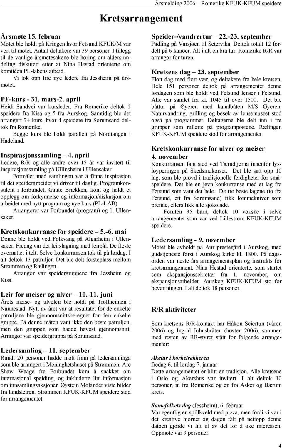 PF-kurs - 31. mars-2. april Heidi Sandvei var kursleder. Fra Romerike deltok 2 speidere fra Kisa og 5 fra Aurskog.