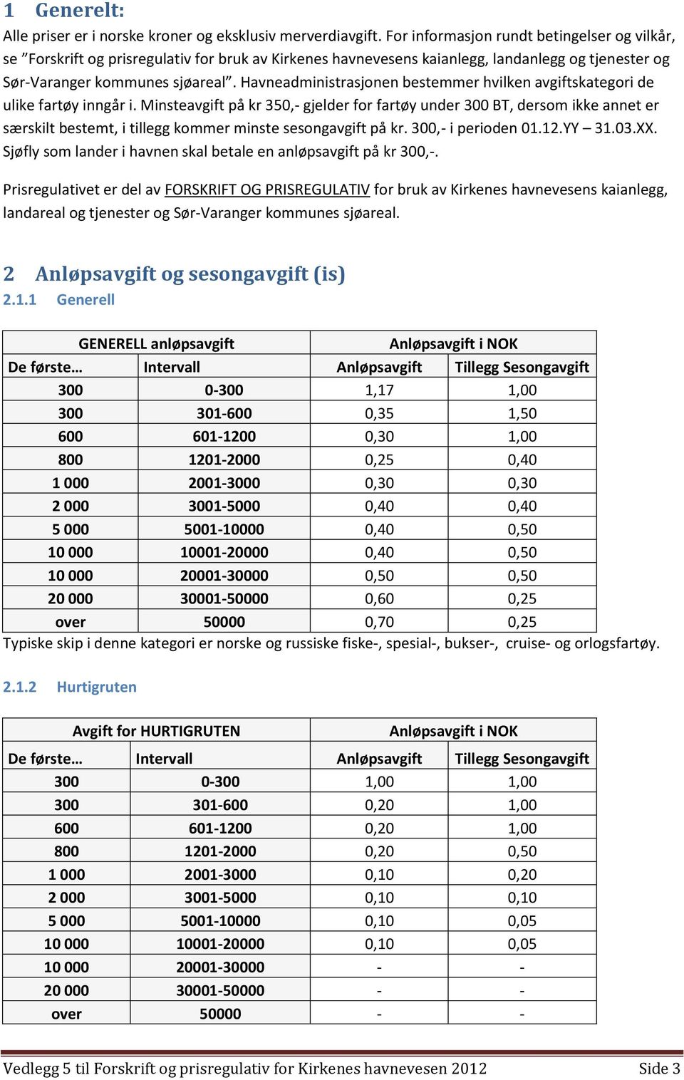 Havneadministrasjonen bestemmer hvilken avgiftskategori de ulike fartøy inngår i.