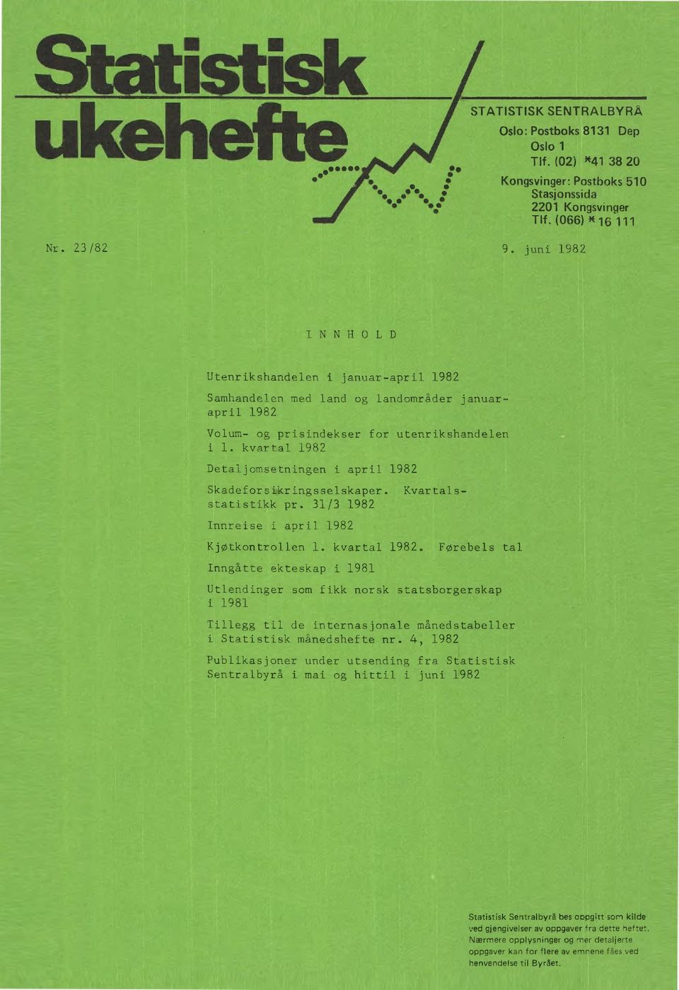 Førebels tal Inngåtte ekteskap i 1981 Utlendinger som fikk norsk statsborgerskap i 1981 Tillegg til de internasjonale månedstabeller i Statistisk månedshefte nr.