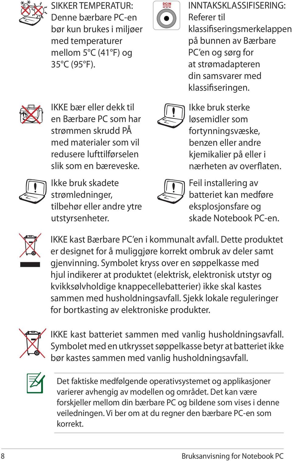 Ikke bruk skadete strømledninger, tilbehør eller andre ytre utstyrsenheter.