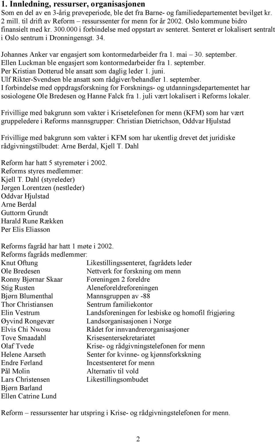 Johannes Anker var engasjert som kontormedarbeider fra 1. mai 30. september. Ellen Luckman ble engasjert som kontormedarbeider fra 1. september. Per Kristian Dotterud ble ansatt som daglig leder 1.