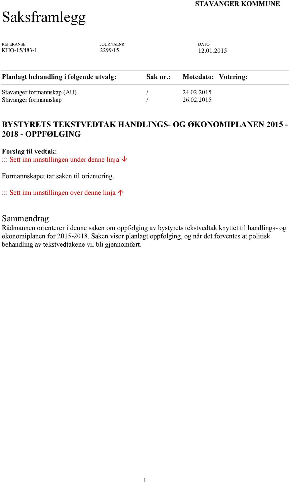 2015 Stavanger formannskap / 26.02.
