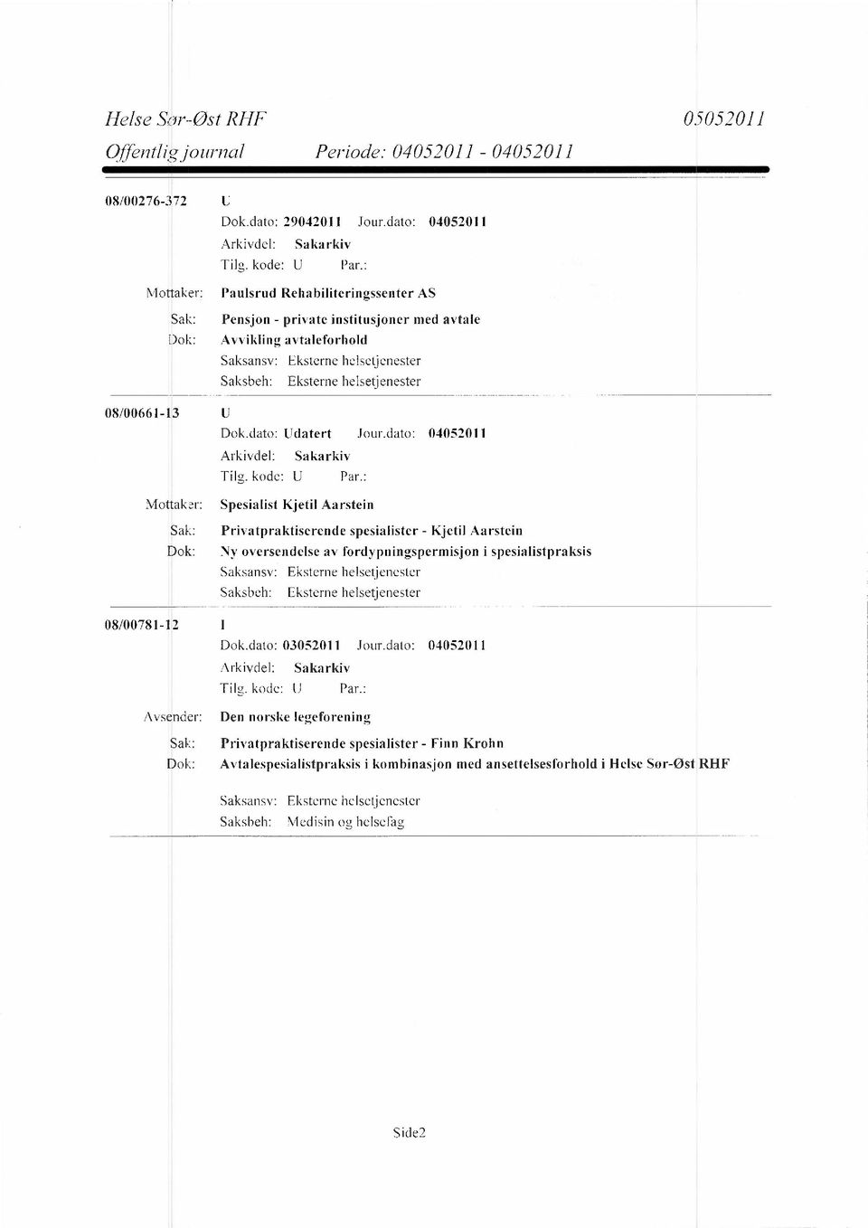 dato: 04052011 Spesialist Kjetil Aarstein Sak: Privatpraktiserende spesialister - Kjetil Aarstein Dok: Ny oversendelse av fordypningspermisjon i