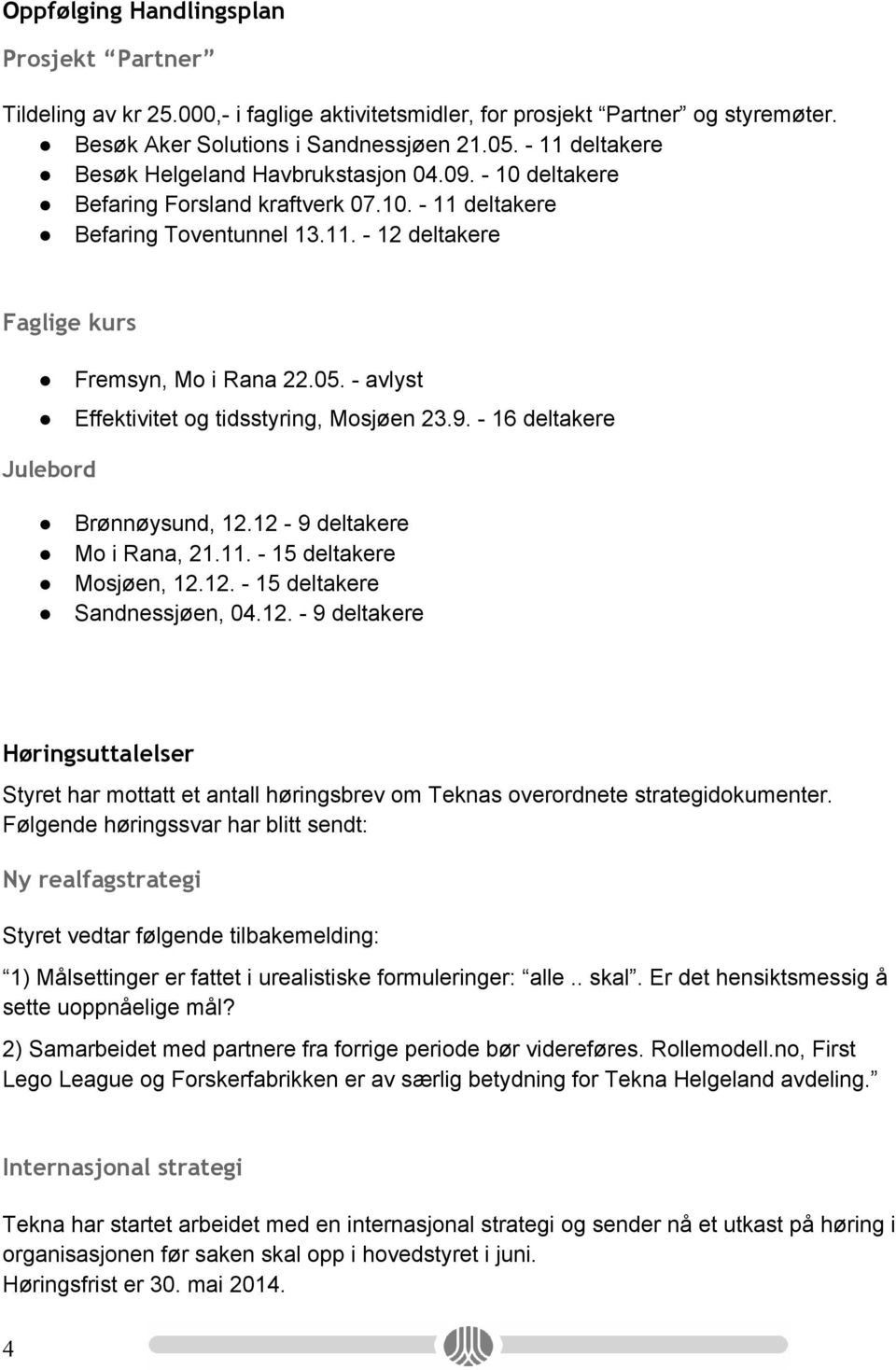 avlyst Effektivitet og tidsstyring, Mosjøen 23.9. 16 deltakere Julebord Brønnøysund, 12.