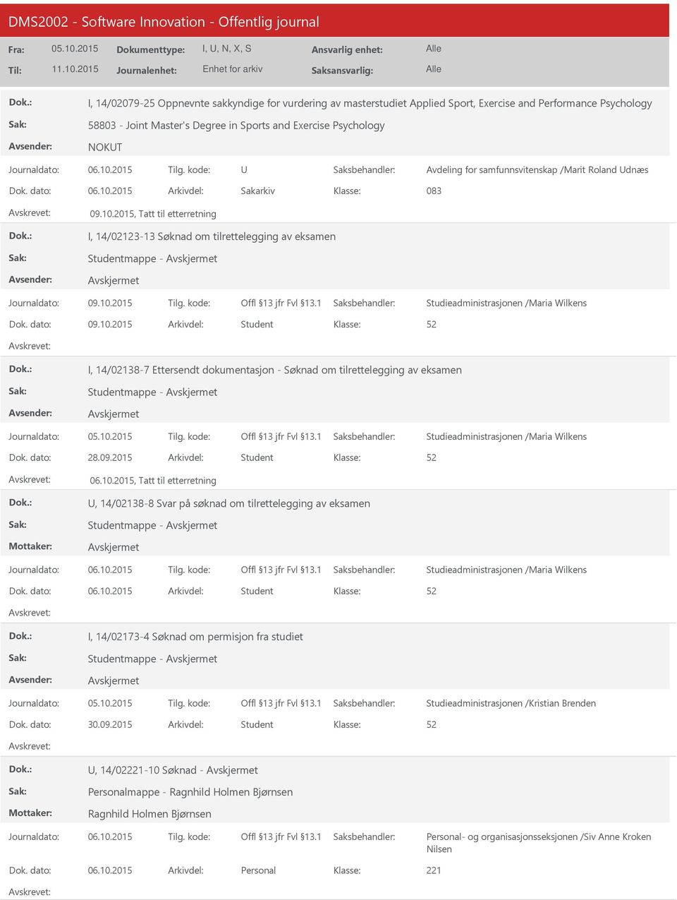 2015 Arkivdel: Sakarkiv 083 09.10.2015, Tatt til etterretning I, 14/02123-13 Søknad om tilrettelegging av eksamen I, 14/02138-7 Ettersendt dokumentasjon - Søknad om tilrettelegging av eksamen Dok.