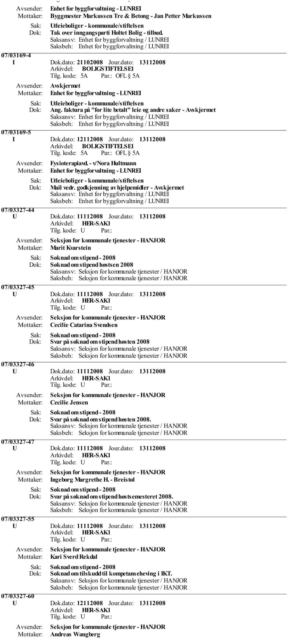 dato: Arkivdel: BOLIGSTIFTELSE1 Avskjermet Enhet for byggforvaltning - LUNREI Utleieboliger - kommunale/stiftelsen Ang.