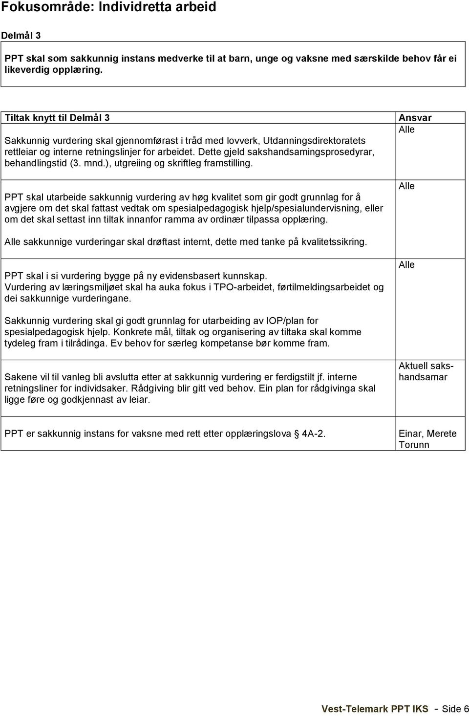 Dette gjeld sakshandsamingsprosedyrar, behandlingstid (3. mnd.), utgreiing og skriftleg framstilling.