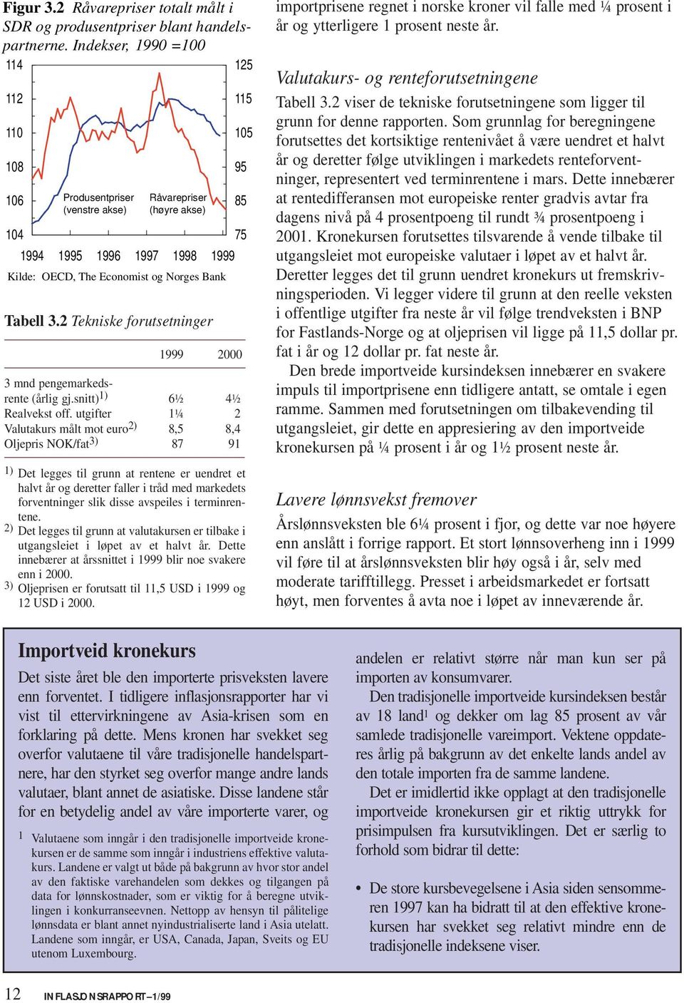 Tekniske forutsetninger 1999 3 mnd pengemarkedsrente (årlig gj.snitt) 1) 6½ 4½ Realvekst off.