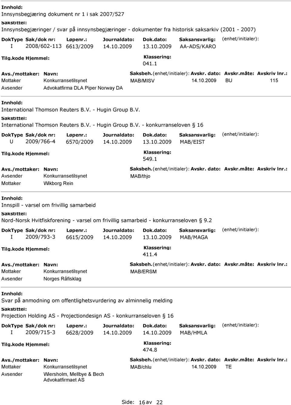 1 MAB/thjo Mottaker Wikborg Rein nnhold: nnspill - varsel om frivillig samarbeid Nord-Norsk Hvitfiskforening - varsel om frivillig samarbeid - konkurranseloven 9.2 2009/793-3 6615/2009 411.