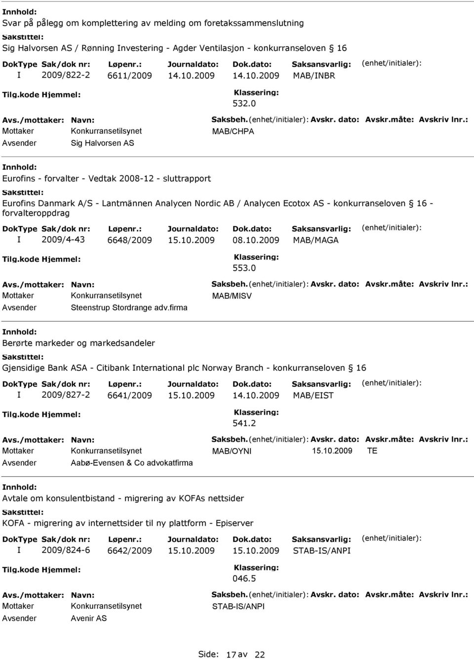 forvalteroppdrag 2009/4-43 6648/2009 08.10.2009 553.0 MAB/MSV Avsender Steenstrup Stordrange adv.