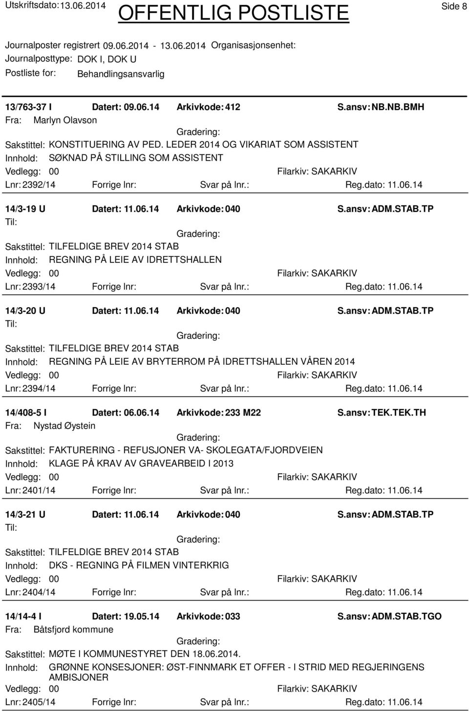 06.14 Arkivkode:233 M22 Fra: Nystad Øystein Sakstittel: FAKTURERING - REFUSJONER VA- SKOLEGATA/FJORDVEIEN Innhold: KLAGE PÅ KRAV AV GRAVEARBEID I 2013 Lnr: 2401/14 Forrige lnr: Svar på lnr.: Reg.