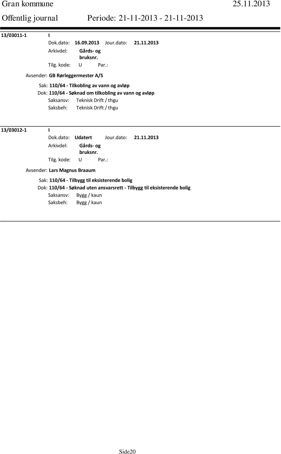 1 I Dok.dato: 16.09.2013 Jour.dato: 21.11.