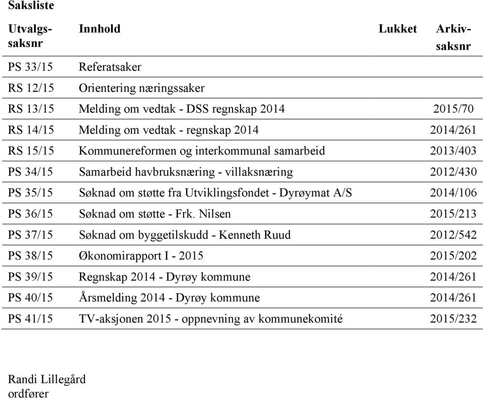 Utviklingsfondet - Dyrøymat A/S 2014/106 PS 36/15 Søknad om støtte - Frk.