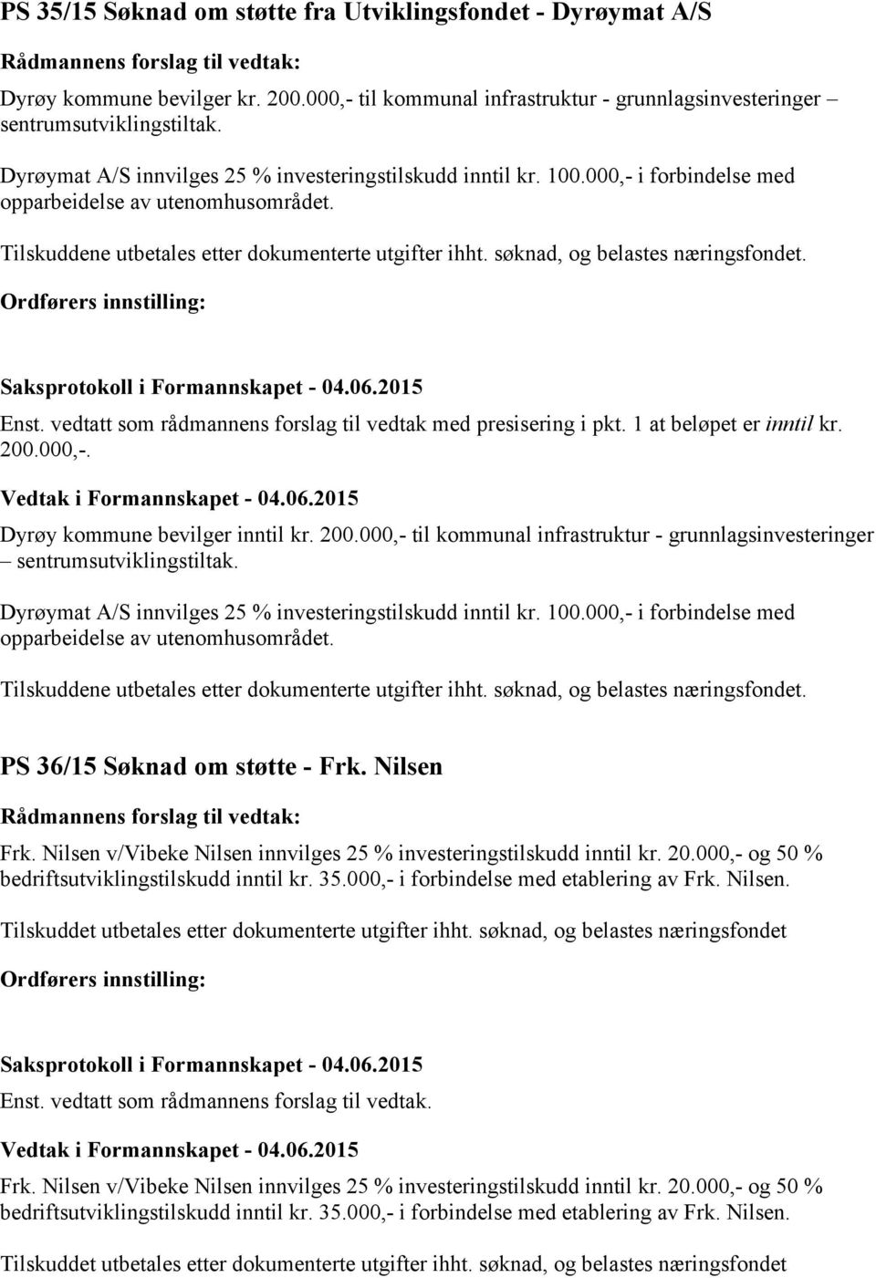 søknad, og belastes næringsfondet. Enst. vedtatt som rådmannens forslag til vedtak med presisering i pkt. 1 at beløpet er inntil kr. 200.