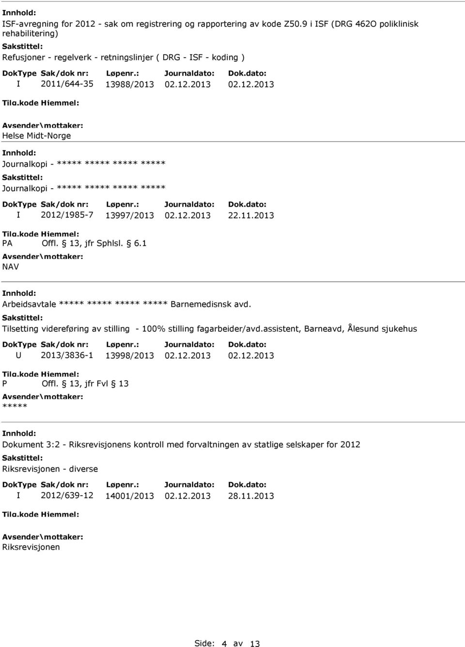 Midt-Norge 2012/1985-7 13997/2013 NAV 22.11.2013 Arbeidsavtale Barnemedisnsk avd.