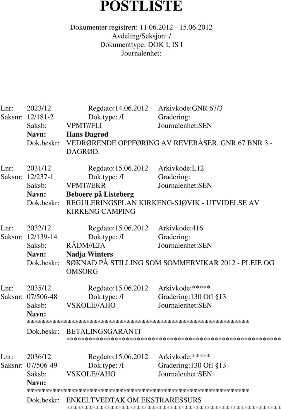 beskr: REGULERINGSPLAN KIRKENG-SJØVIK - UTVIDELSE AV KIRKENG CAMPING Lnr: 2032/12 Regdato:15.06.2012 Arkivkode:416 Saksnr: 12/139-14 Dok.type: /I Gradering: Nadja Winters Dok.