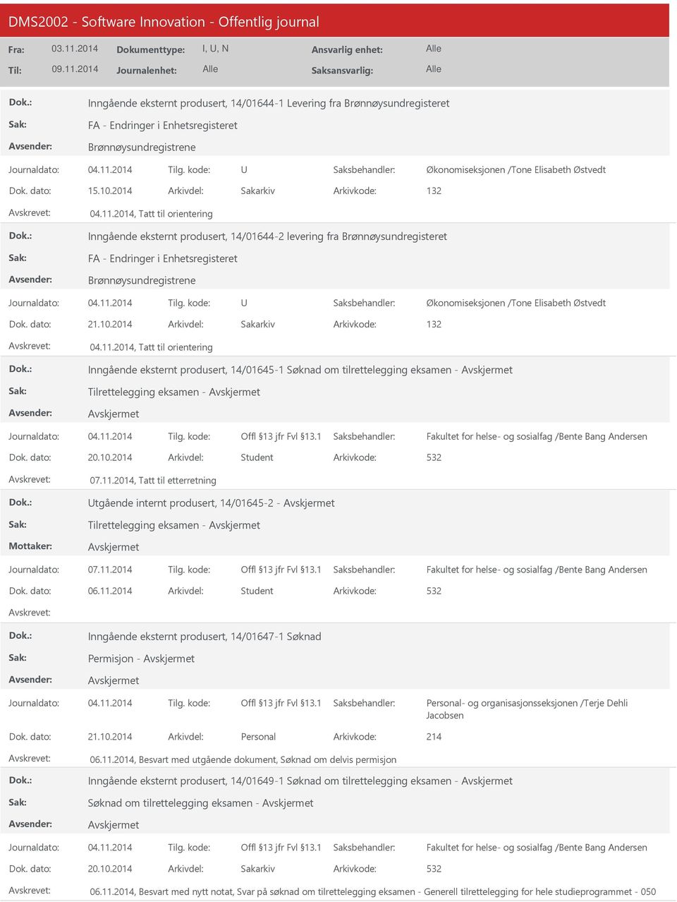 2014, Tatt til orientering Inngående eksternt produsert, 14/01644-2 levering fra Brønnøysundregisteret FA - Endringer i Enhetsregisteret Brønnøysundregistrene Økonomiseksjonen /Tone Elisabeth Østvedt