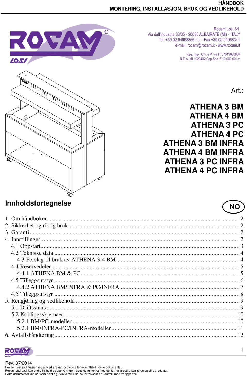 3 Forslag til bruk av ATHENA 3-4 BM... 4 4.4 Reservedeler... 5 4.4.1 ATHENA BM & PC... 5 4.5 Tilleggsutstyr... 6 4.4.2 ATHENA BM/INFRA & PC/INFRA... 7 4.