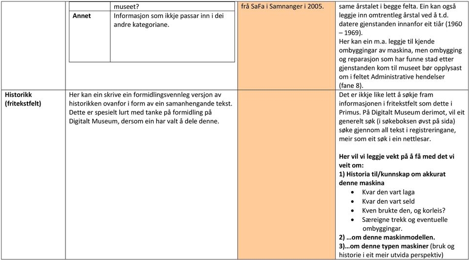 Dette er spesielt lurt med tanke på formidling på Digitalt Museum, dersom ein har valt å dele denne. frå SaFa i Samnanger i 2005. same årstalet i begge felta.