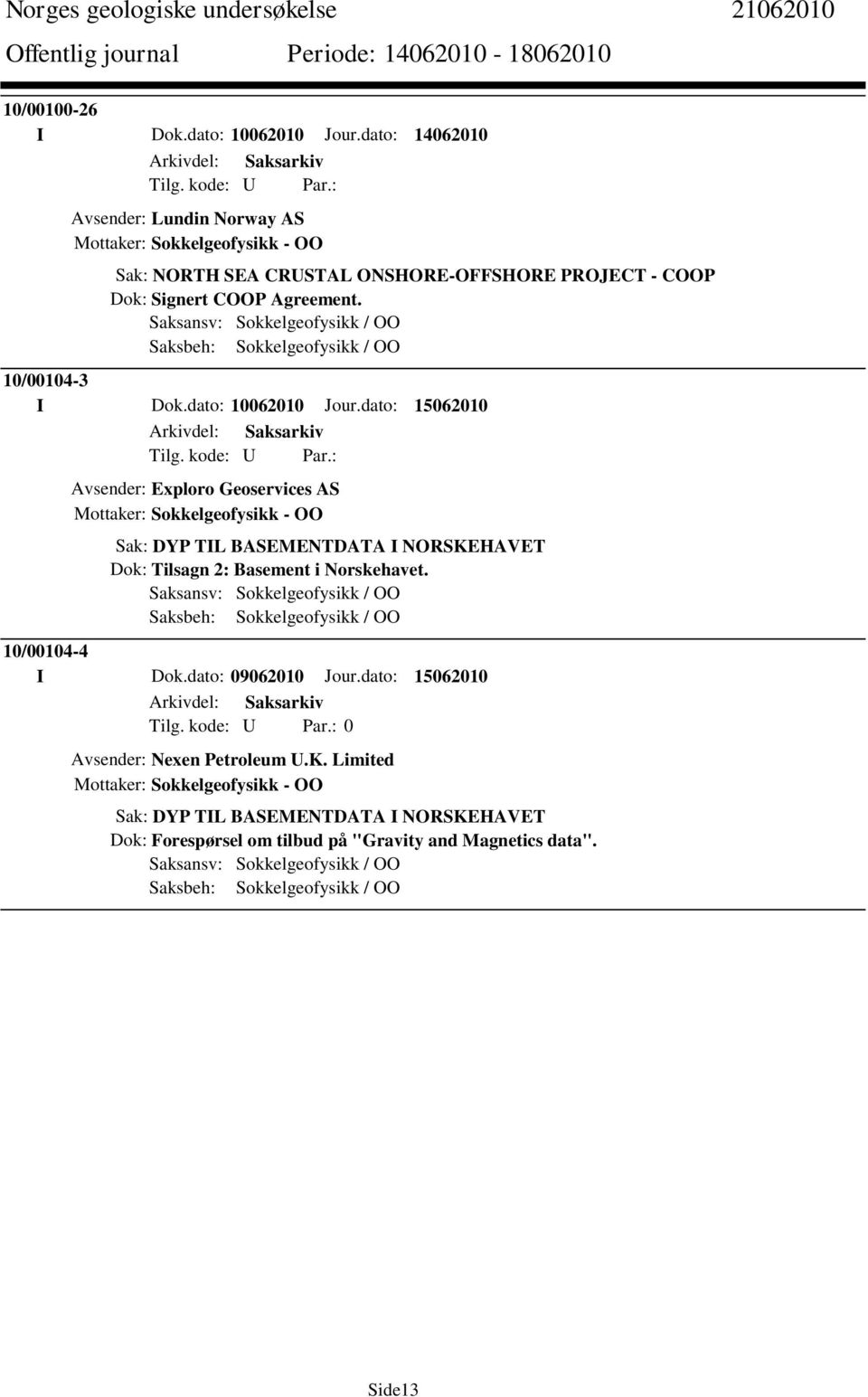 dato: 15062010 Avsender: Exploro Geoservices AS Mottaker: Sokkelgeofysikk - OO Sak: DYP TIL BASEMENTDATA I NORSKEHAVET Dok: Tilsagn 2: Basement i Norskehavet.