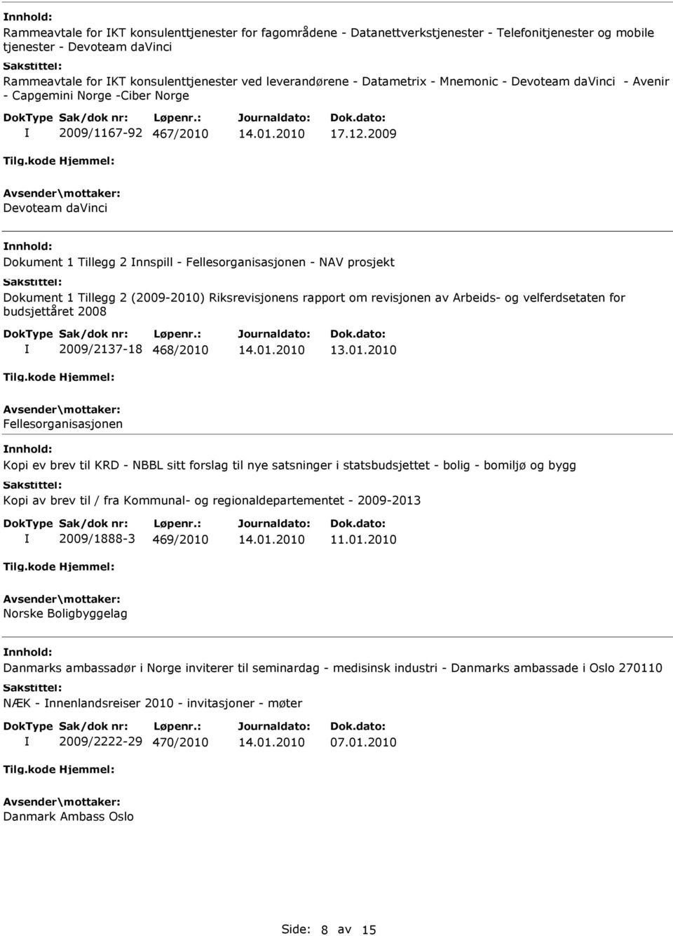 2009 Devoteam davinci Dokument 1 Tillegg 2 nnspill - Fellesorganisasjonen - NAV prosjekt Dokument 1 Tillegg 2 (2009-2010) Riksrevisjonens rapport om revisjonen av Arbeids- og velferdsetaten for