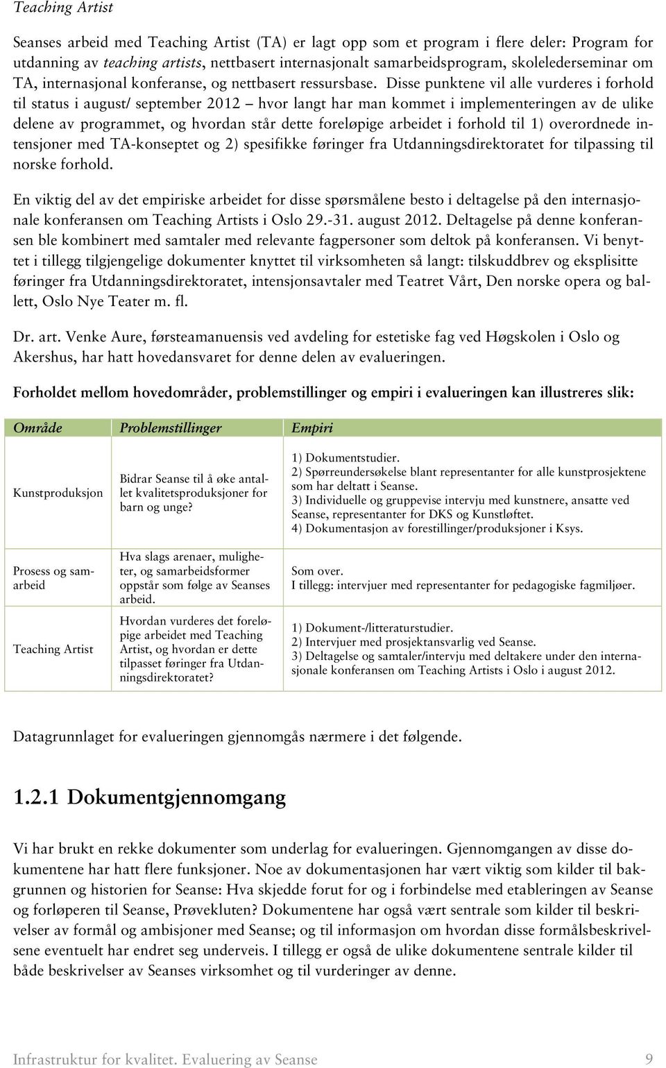 Disse punktene vil alle vurderes i forhold til status i august/ september 2012 hvor langt har man kommet i implementeringen av de ulike delene av programmet, og hvordan står dette foreløpige arbeidet