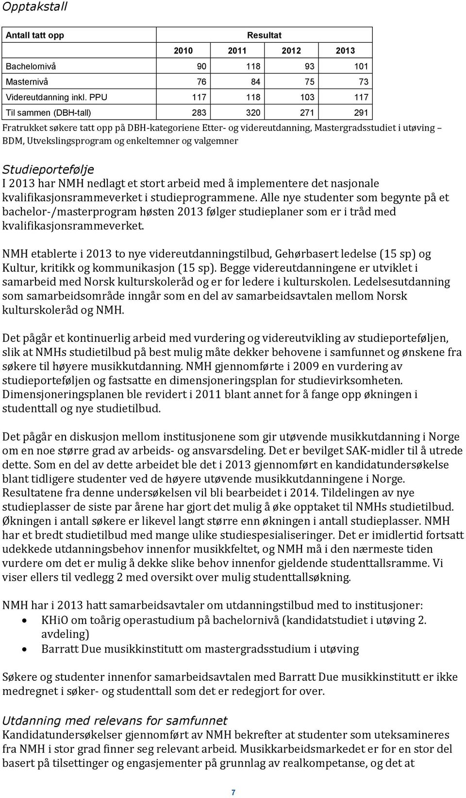 og valgemner Studieportefølje I 2013 har NMH nedlagt et stort arbeid med å implementere det nasjonale kvalifikasjonsrammeverket i studieprogrammene.