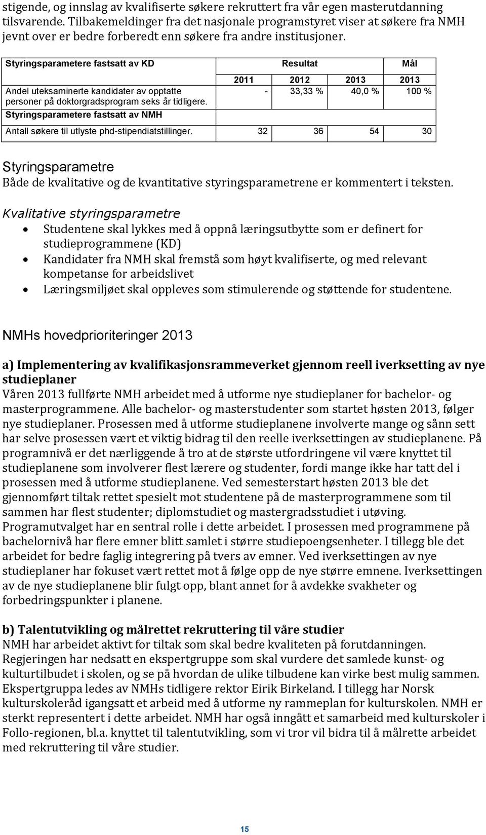 Styringsparametere fastsatt av KD Resultat Mål Andel uteksaminerte kandidater av opptatte personer på doktorgradsprogram seks år tidligere.