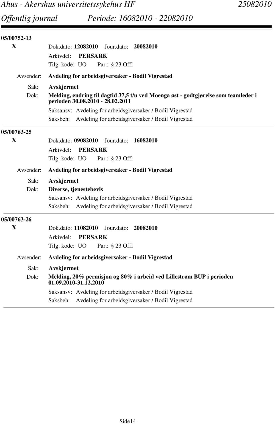 dato: 16082010 Avdeling for arbeidsgiversaker - Bodil Vigrestad Diverse, tjenestebevis Saksansv: Avdeling for arbeidsgiversaker / Bodil Vigrestad Saksbeh: Avdeling for arbeidsgiversaker / Bodil