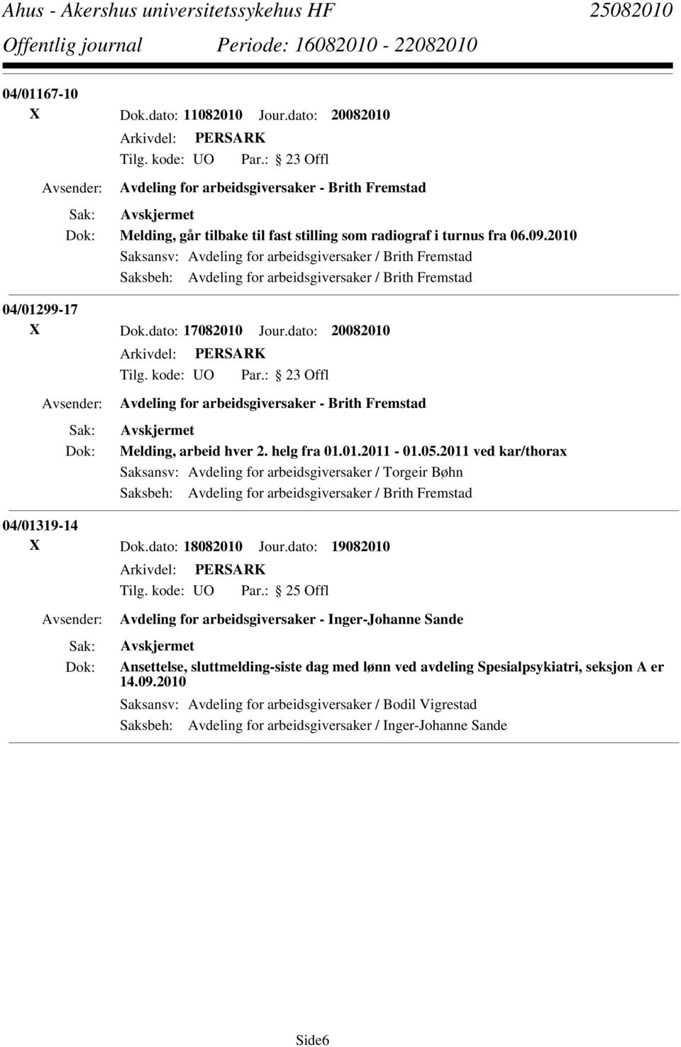 dato: 20082010 Avdeling for arbeidsgiversaker - Brith Fremstad Melding, arbeid hver 2. helg fra 01.01.2011-01.05.