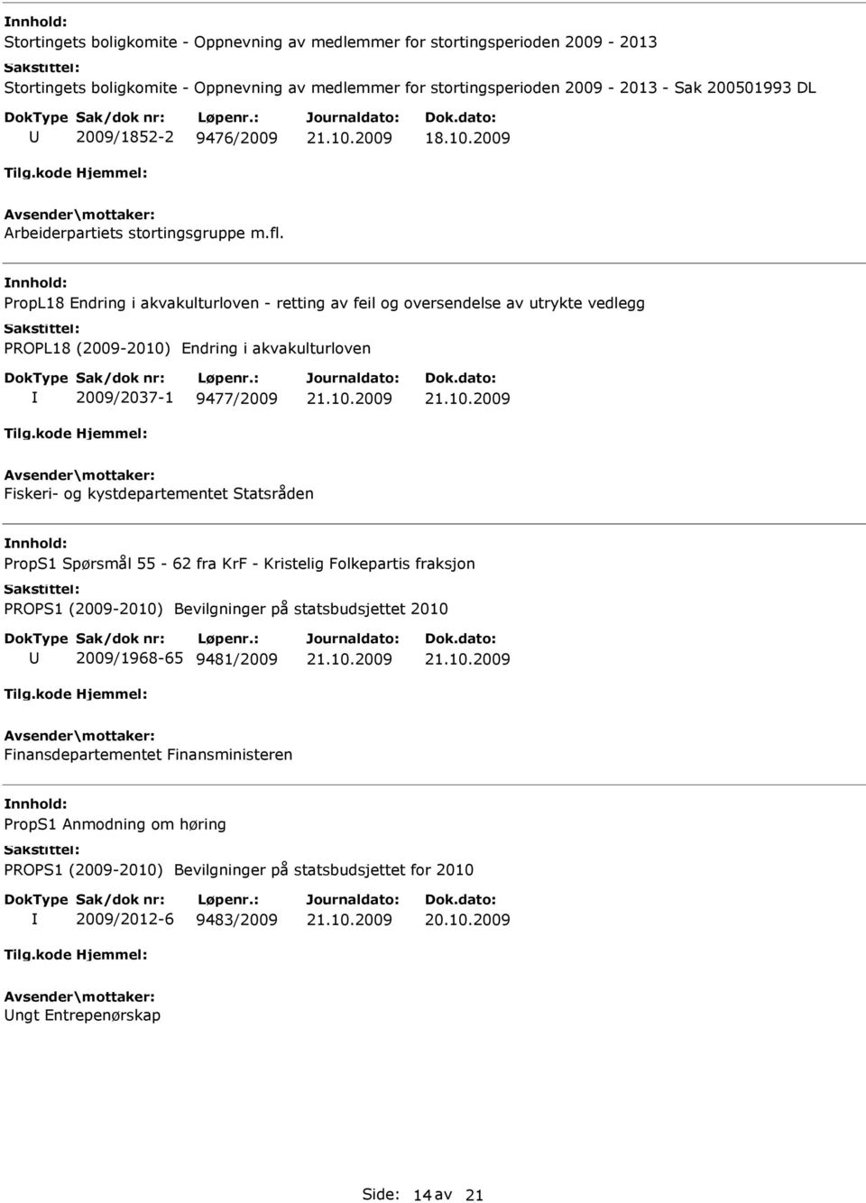 PropL18 Endring i akvakulturloven - retting av feil og oversendelse av utrykte vedlegg PROPL18 (2009-2010) Endring i akvakulturloven 2009/2037-1