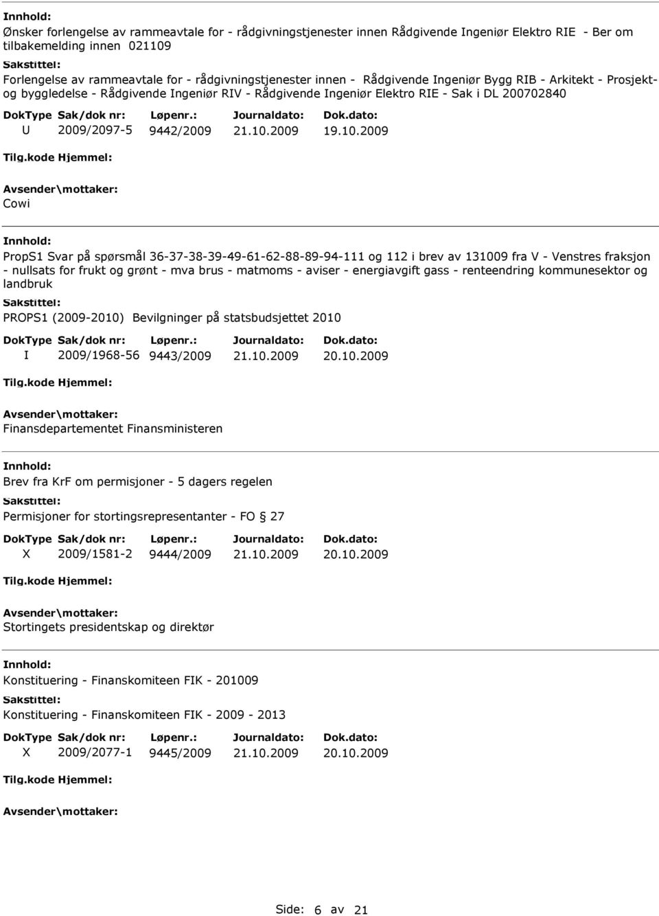 2009 Cowi PropS1 Svar på spørsmål 36-37-38-39-49-61-62-88-89-94-111 og 112 i brev av 131009 fra V - Venstres fraksjon - nullsats for frukt og grønt - mva brus - matmoms - aviser - energiavgift gass -