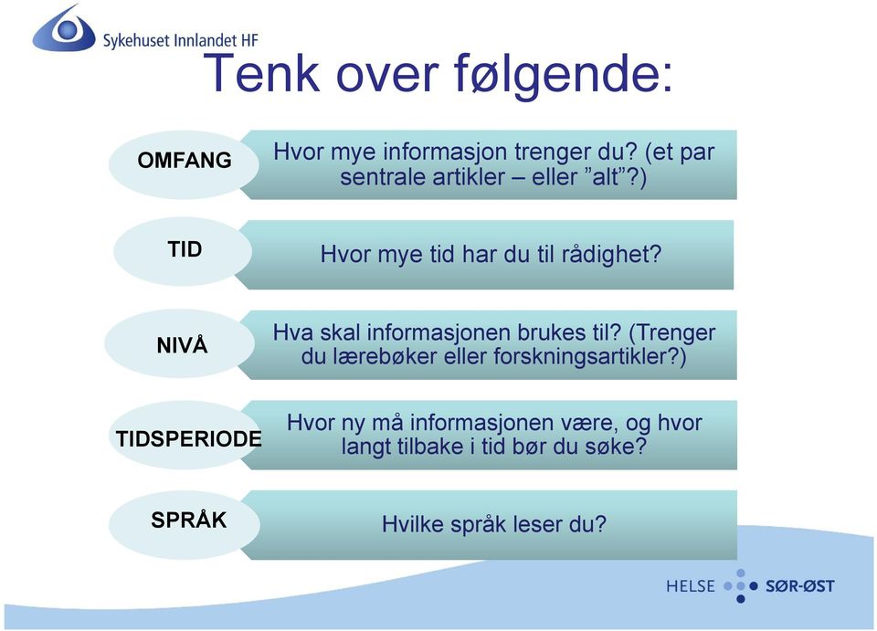 NIVÅ Hva skal informasjonen brukes til?