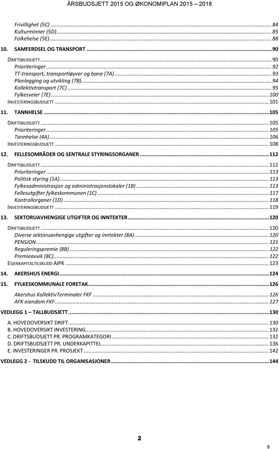 .. 105 Tannhelse (4A)... 106 INVESTERINGSBUDSJETT... 108 12. FELLESOMRÅDER OG SENTRALE STYRINGSORGANER... 112 DRIFTSBUDSJETT... 112 Prioriteringer... 113 Politisk styring (1A).