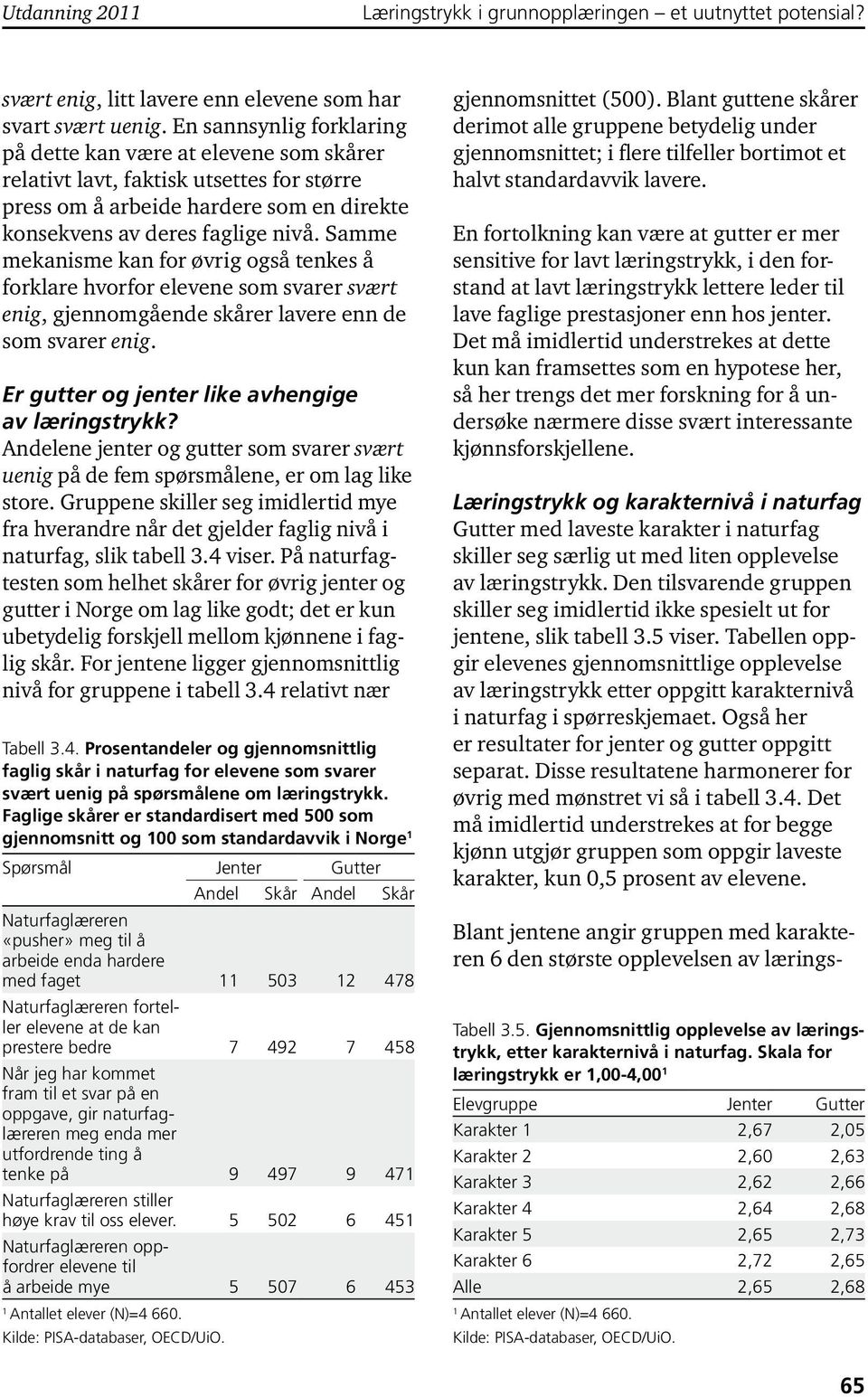 Samme mekanisme kan for øvrig også tenkes å forklare hvorfor elevene som svarer svært enig, gjennomgående skårer lavere enn de som svarer enig. Er gutter og jenter like avhengige av læringstrykk?