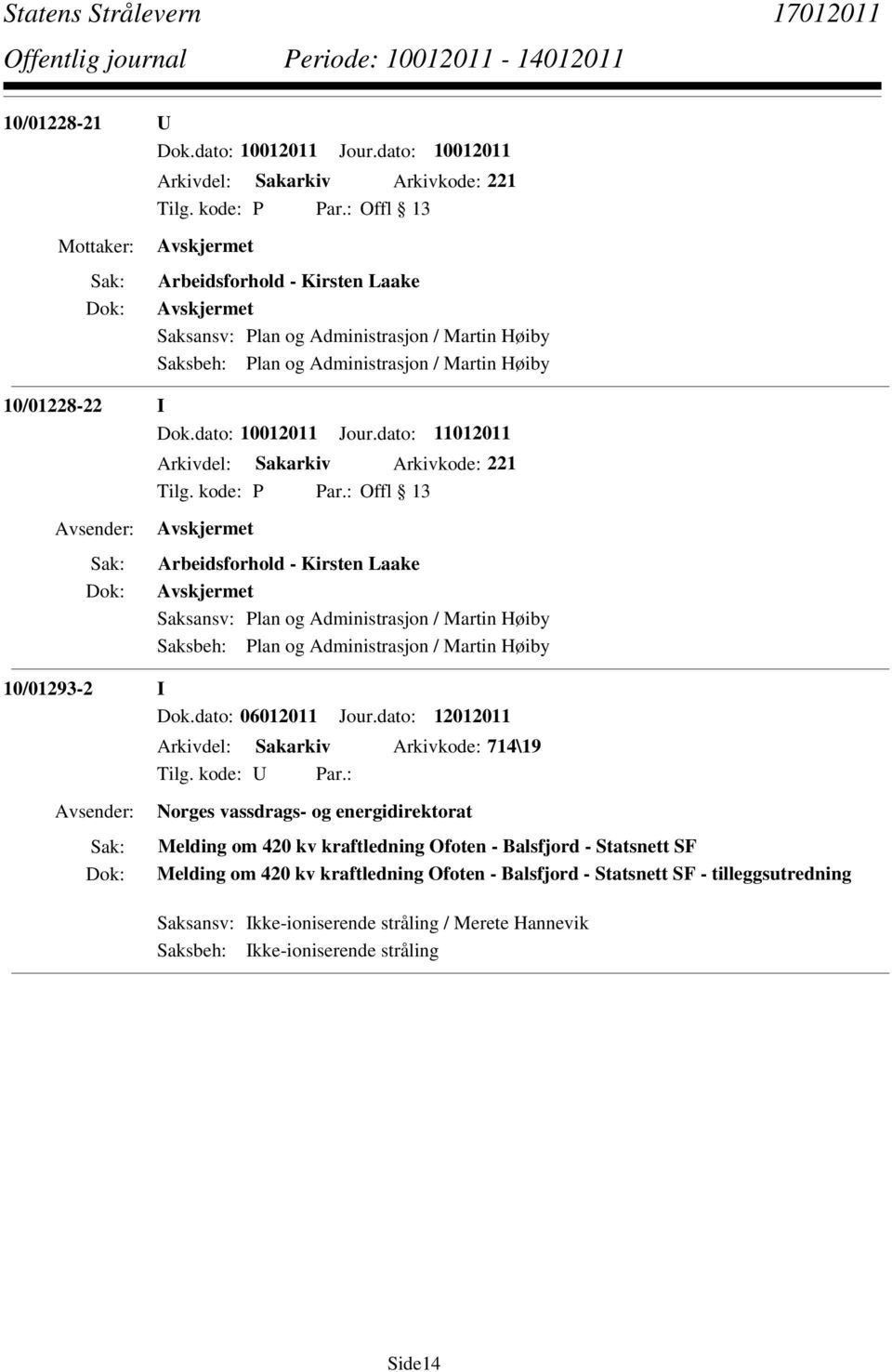 dato: 11012011 Arkivdel: Sakarkiv Arkivkode: 221 Tilg. kode: P Par.