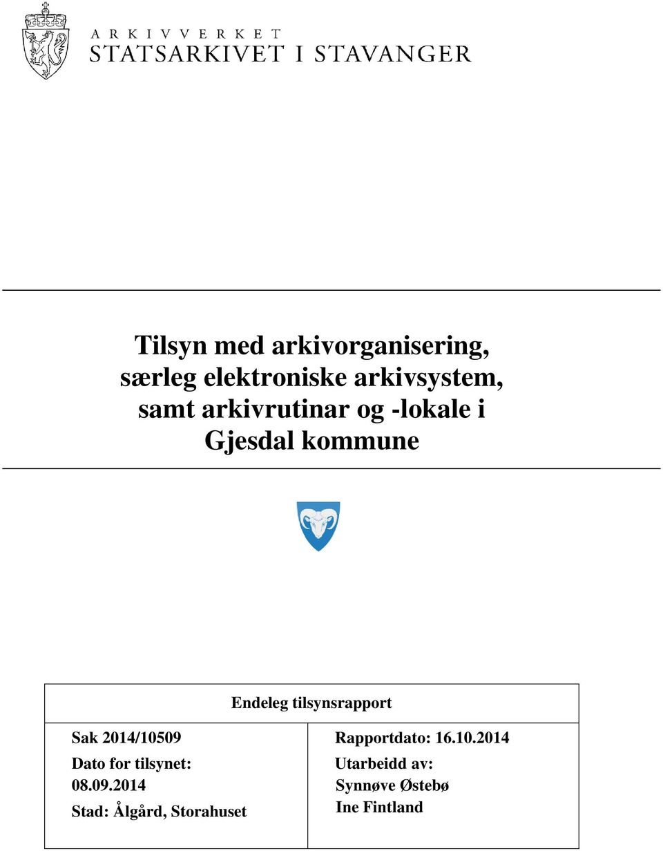 tilsynsrapport Sak 2014/10509 