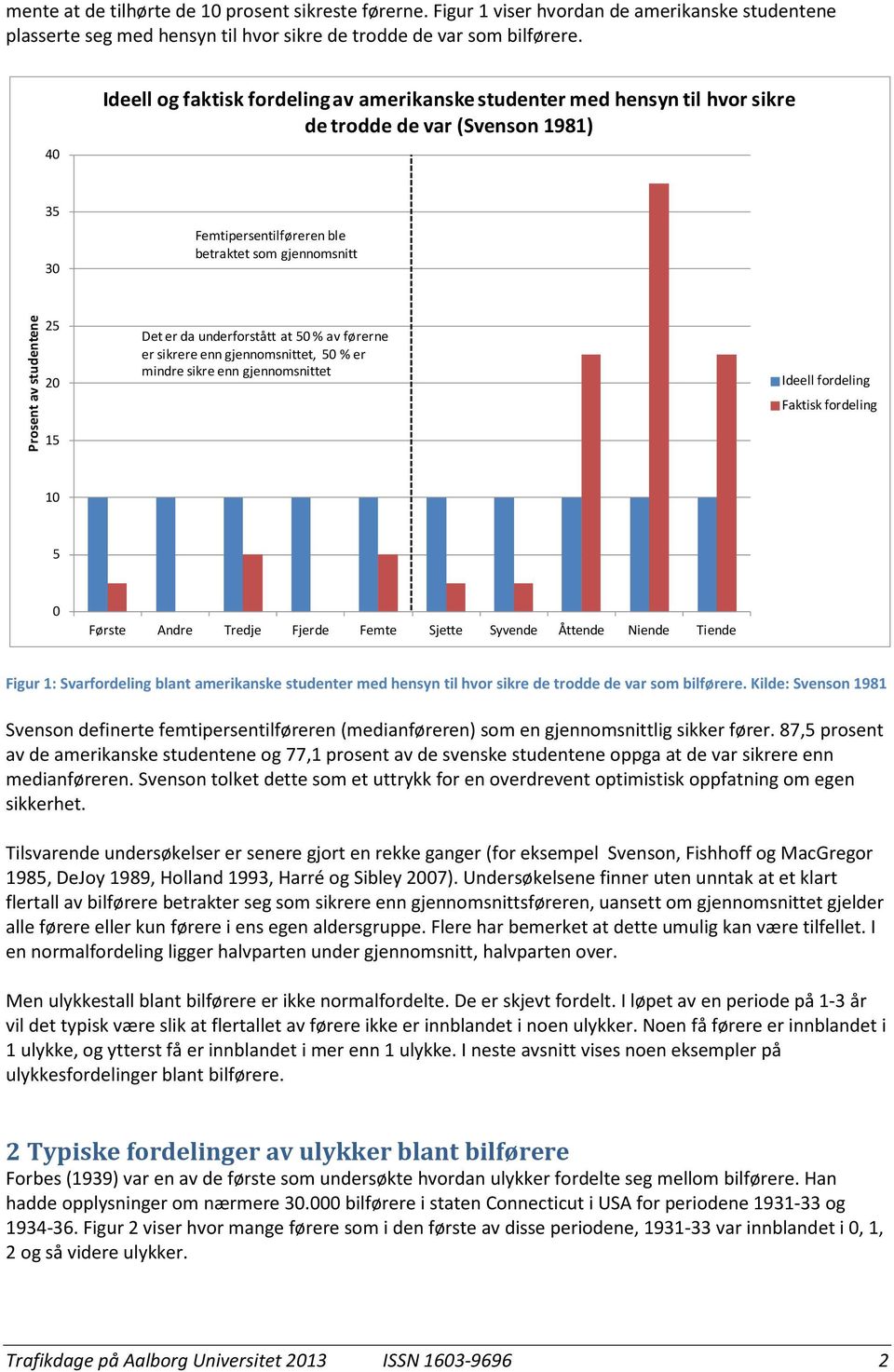 20 15 Det er da underforstått at 50 % av førerne er sikrere enn gjennomsnittet, 50 % er mindre sikre enn gjennomsnittet Ideell fordeling Faktisk fordeling 10 5 0 Første Andre Tredje Fjerde Femte