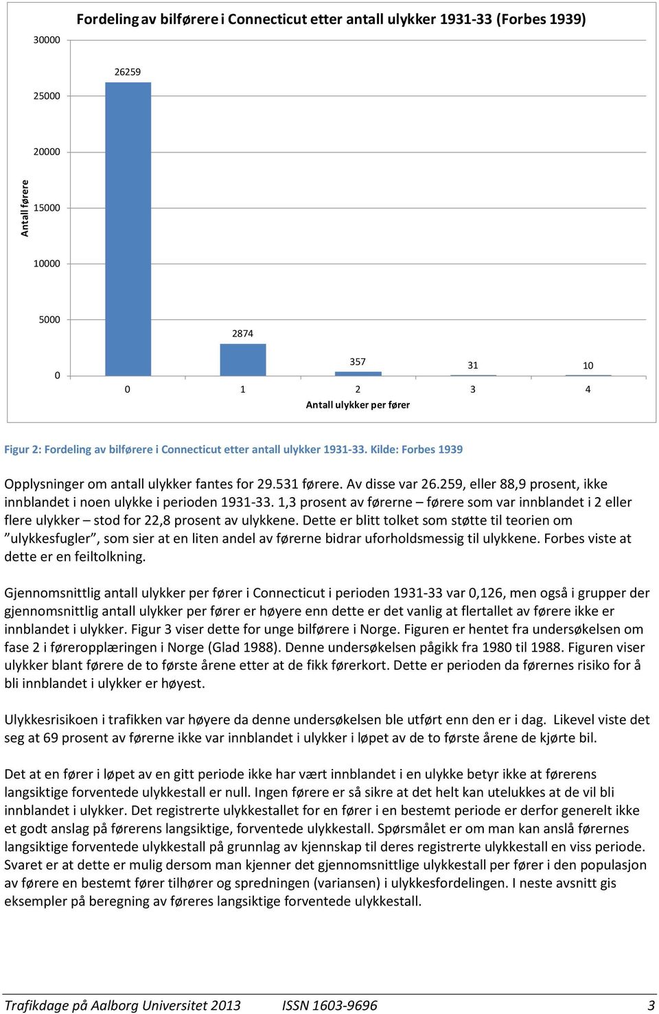 259, eller 88,9 prosent, ikke innblandet i noen ulykke i perioden 1931-33. 1,3 prosent av førerne førere som var innblandet i 2 eller flere ulykker stod for 22,8 prosent av ulykkene.