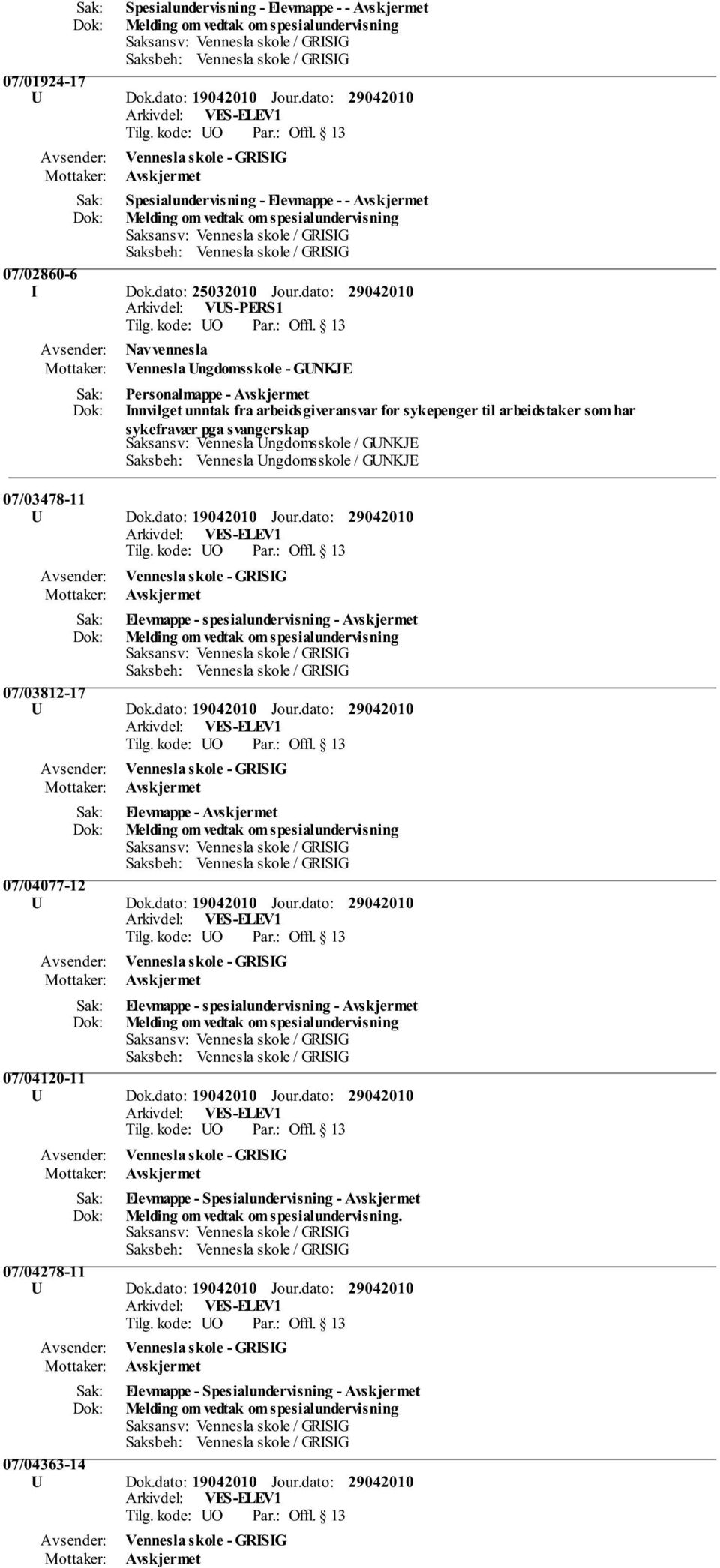 dato: Arkivdel: VUS-PERS1 Nav vennesla Vennesla Ungdomsskole - GUNKJE Personalmappe - Innvilget unntak fra arbeidsgiveransvar for sykepenger til arbeidstaker som har sykefravær pga svangerskap