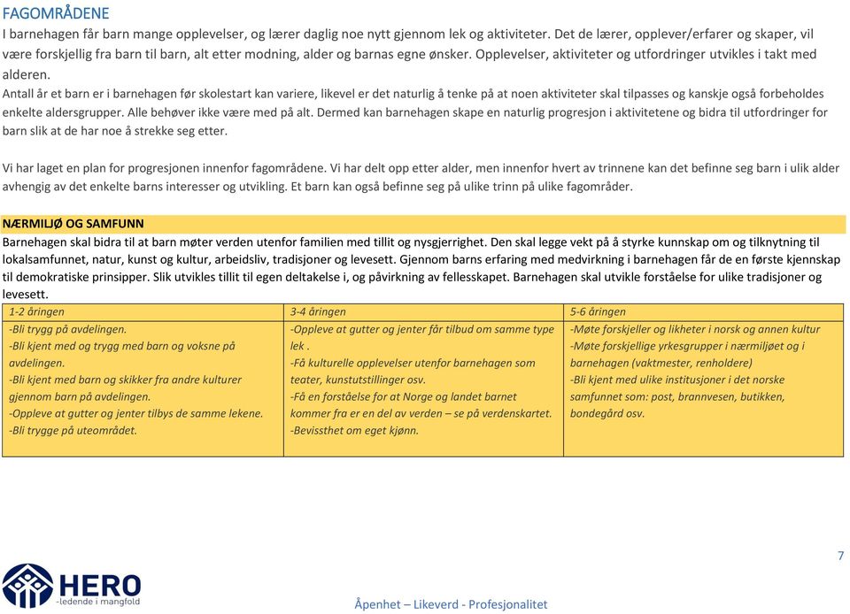 Antall år et barn er i barnehagen før skolestart kan variere, likevel er det naturlig å tenke på at noen aktiviteter skal tilpasses og kanskje også forbeholdes enkelte aldersgrupper.