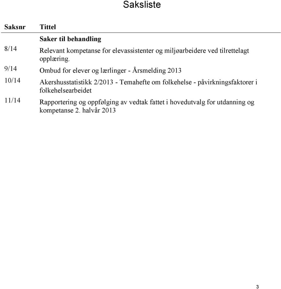 9/14 Ombud for elever og lærlinger - Årsmelding 2013 10/14 Akershusstatistikk 2/2013 - Temahefte om