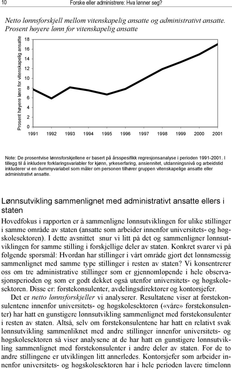 lønnsforskjellene er basert på årsspesifikk regresjonsanalyse i perioden 1991-2001.