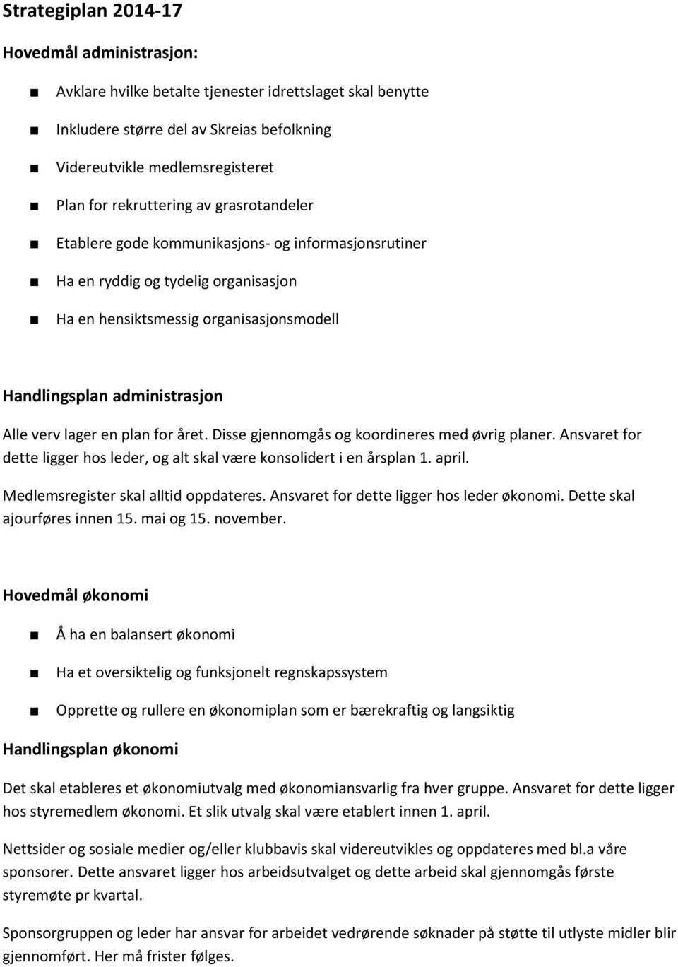 verv lager en plan for året. Disse gjennomgås og koordineres med øvrig planer. Ansvaret for dette ligger hos leder, og alt skal være konsolidert i en årsplan 1. april.